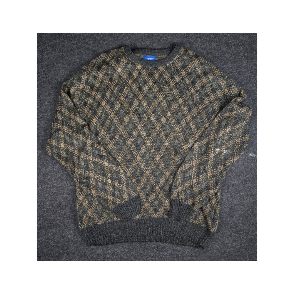 Towncraft Mens Diamond Pattern Knit Chunky Grandpa Sweater Pullover Size XLT